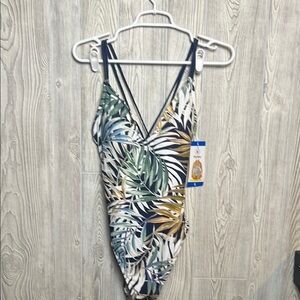 HURLEY Women's Green Leaf Swim Suit Size Large One Piece Bathing Suit NWT